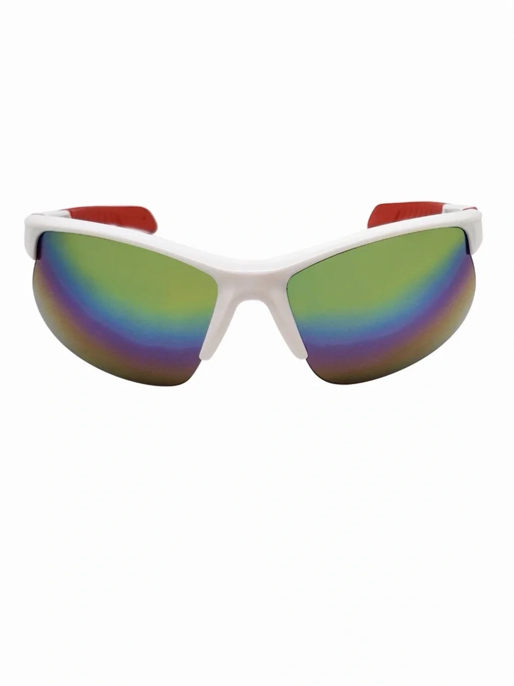 Sporty White & Red Frame Sports Wrap Mirror Sunglasses